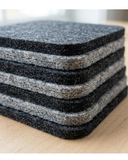 Zanet Wool Felt Coasters Set of 8 10 cm Charcoal and Heather Gray - Detail view