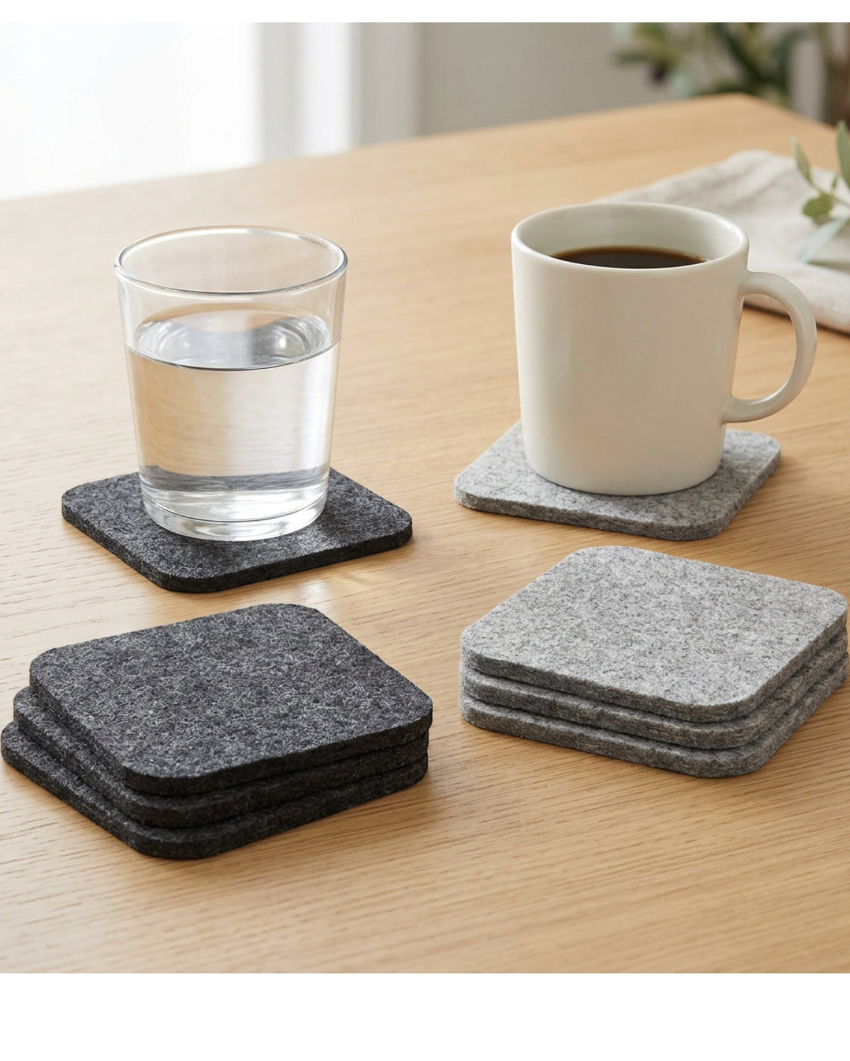Zanet Wool Felt Coasters Set of 8 10 cm Charcoal and Heather Gray - Lifestyle view