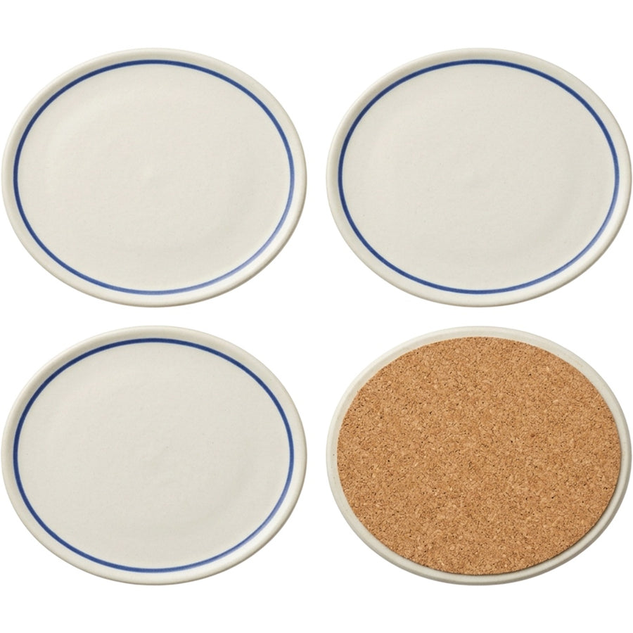 Zanet Oval Stoneware Coasters Set of 4 Ivory with Cobalt Line
