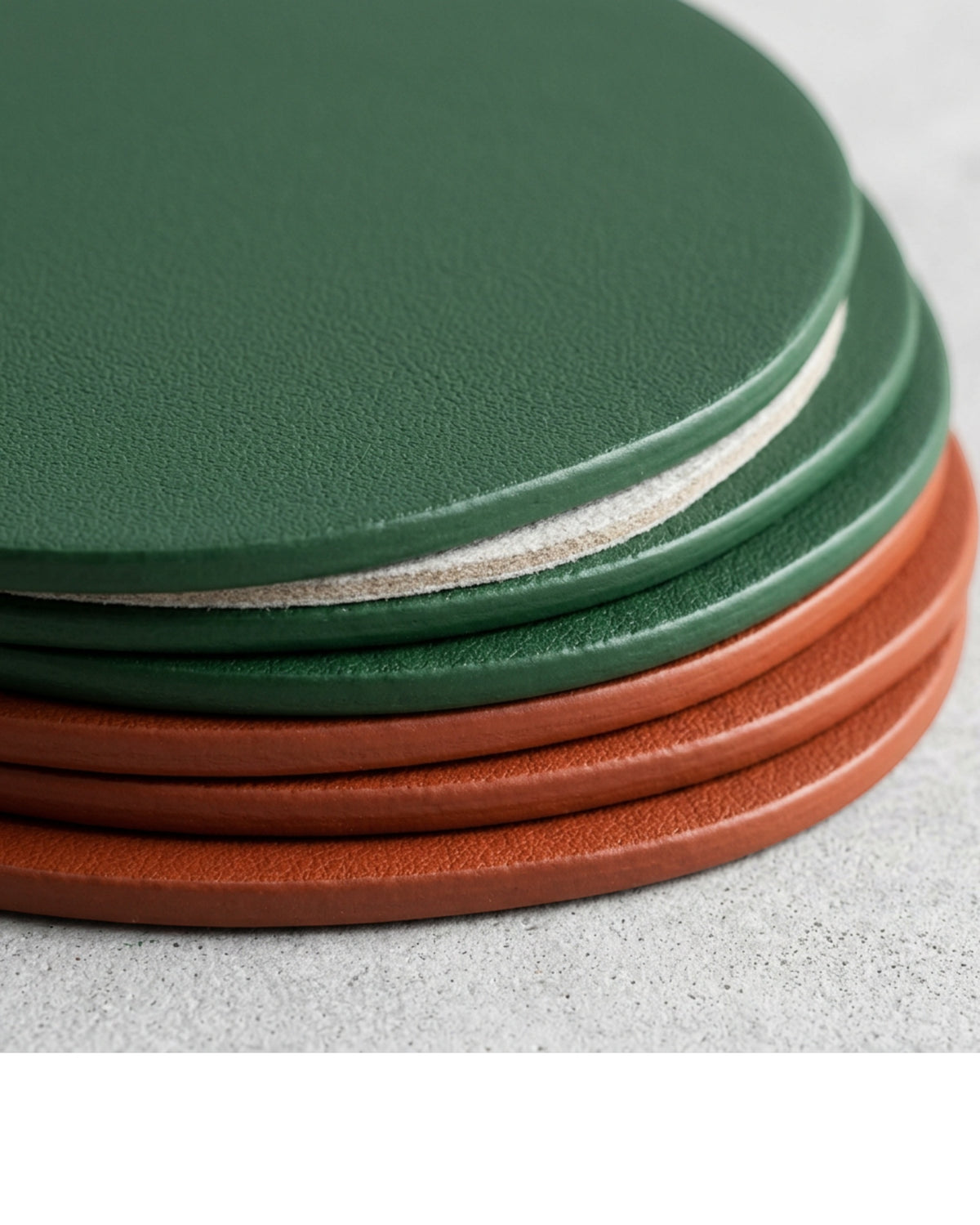 Zanet Pebble-Shaped PU Coasters Set of 6 Forest Green and Rust - Detail view