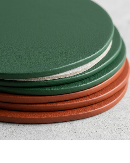 Zanet Pebble-Shaped PU Coasters Set of 6 Forest Green and Rust - Detail view