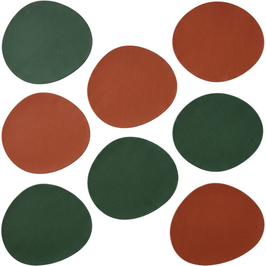 Zanet Pebble-Shaped PU Coasters Set of 6 Forest Green and Rust - Product view